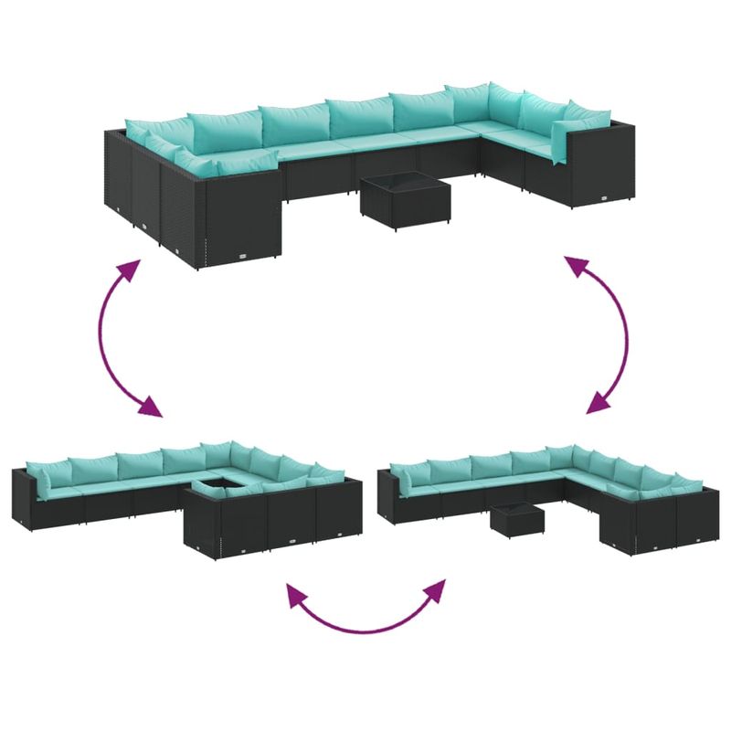 Casa si Gradina - Gradina si terasa - Mobilier exterior - Seturi mobila gradina - Set mobilier de gradina cu perne, 10 piese, negru, poliratan - Infinity.ro