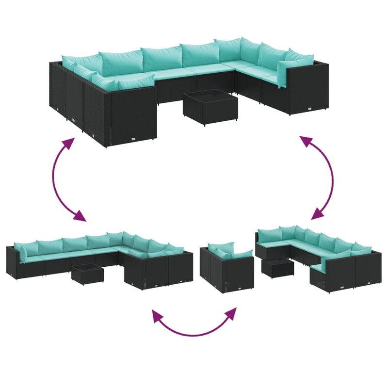 Casa si Gradina - Gradina si terasa - Mobilier exterior - Seturi mobila gradina - Set canapele de gradina cu perne, 10 piese, negru, poliratan - Infinity.ro