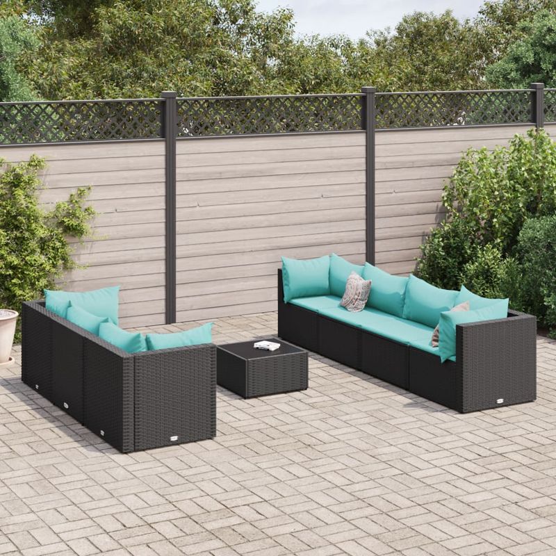 Casa si Gradina - Gradina si terasa - Mobilier exterior - Seturi mobila gradina - Set mobilier de gradina cu perne, 8 piese, negru, poliratan - Infinity.ro
