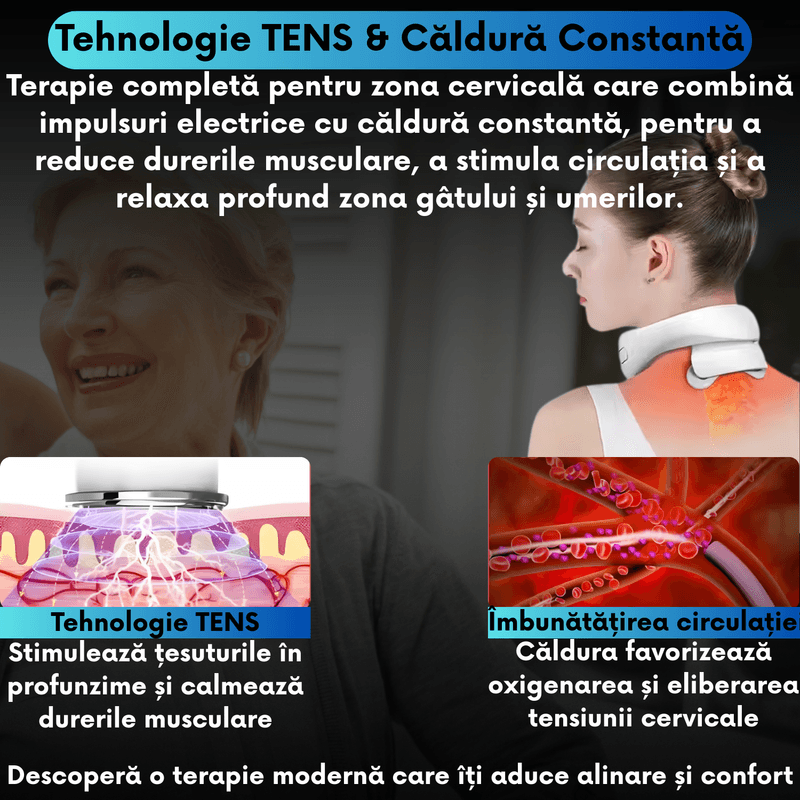 Ingrijire personala si Cosmetice - Sanatate si wellness - Articole wellness - Aparate si dispozitive de masaj - Aparat Masaj Cervical JustNet® cu Tehnologie TENS, Incalzire 42°C, Vibratii 5 Pini, 6 Moduri si 15 Niveluri de Intensita - Infinity.ro