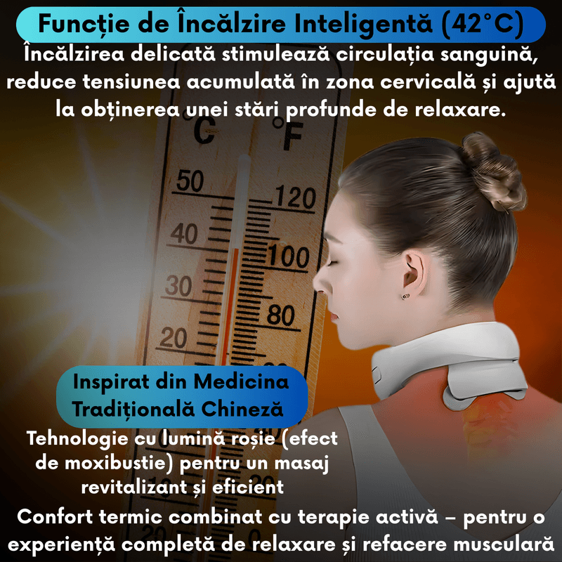 Ingrijire personala si Cosmetice - Sanatate si wellness - Articole wellness - Aparate si dispozitive de masaj - Aparat Masaj Cervical JustNet® cu Tehnologie TENS, Incalzire 42°C, Vibratii 5 Pini, 6 Moduri si 15 Niveluri de Intensita - Infinity.ro