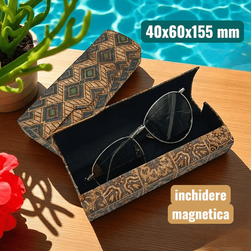 Ingrijire personala si Cosmetice - Sanatate si wellness - Optica medicala - Accesorii pentru ochelari si lentile de contact - Port ochelari, vedere si soare, design nipon, pluta murala, carouri, multicolor, 15,5x6 cm, inchidere magnetica, protectie sporita - Infinity.ro