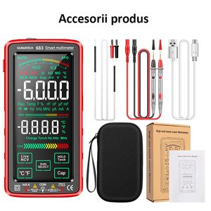 Multimetru digital smart cu touchscreen, Masurare si detectie automata, Avertizare, Ecran LCD, Incarcare USB, Rosu