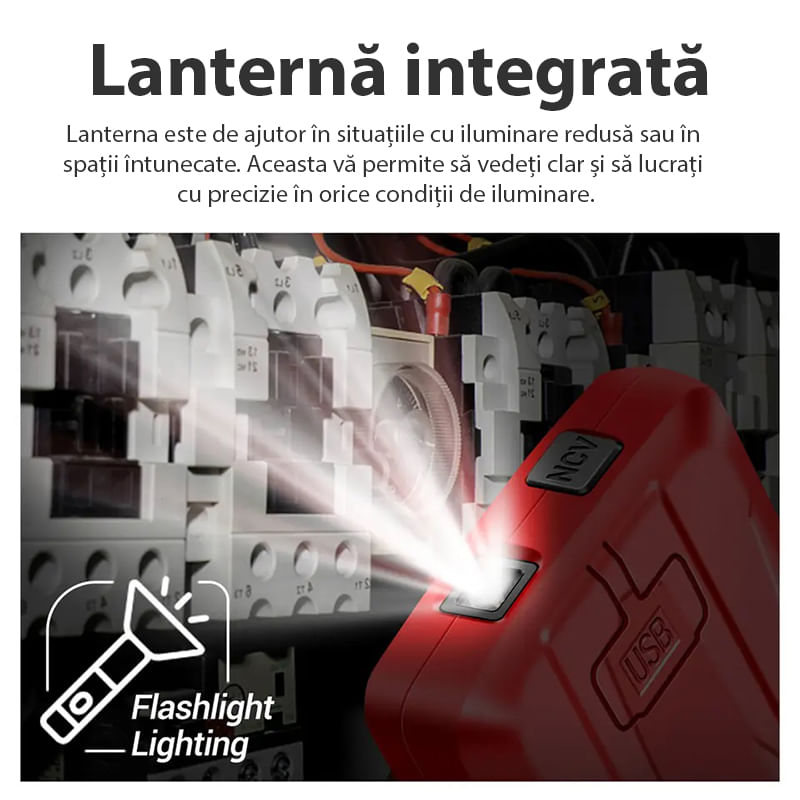 Casa si Gradina - Electrice - Accesorii electrice - Aparate de masura si control - Multimetru digital smart cu touchscreen, Masurare si detectie automata, Avertizare, Ecran LCD, Incarcare USB, Rosu - Infinity.ro