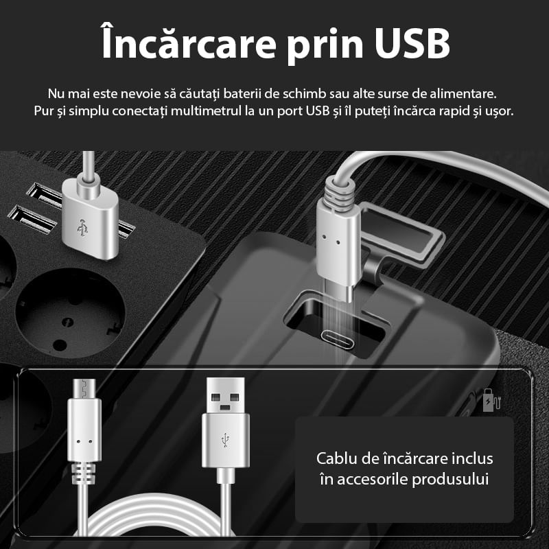 Casa si Gradina - Electrice - Accesorii electrice - Aparate de masura si control - Multimetru digital smart cu touchscreen, Masurare si detectie automata, Avertizare, Ecran LCD, Incarcare USB, Negru - Infinity.ro