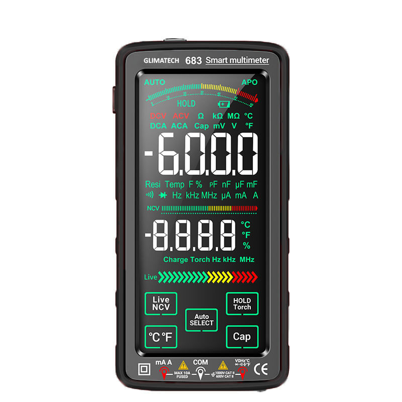 Casa si Gradina - Electrice - Accesorii electrice - Aparate de masura si control - Multimetru digital smart cu touchscreen, Masurare si detectie automata, Avertizare, Ecran LCD, Incarcare USB, Negru - Infinity.ro