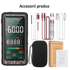 Multimetru digital smart cu touchscreen, Masurare si detectie automata, Avertizare, Ecran LCD, Incarcare USB, Negru