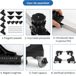 Electronice si Electrocasnice - Masini si uscatoare de rufe - Accesorii masini de spalat si uscatoare - Suport cu 8 picioare si 8 roti pentru masina de spalat, aragaz, frigider, Inaltime, lungime/latime ajustabila, Negru - Infinity.ro