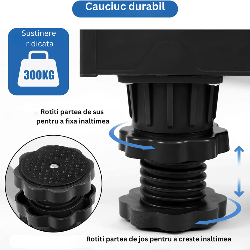 Electronice si Electrocasnice - Masini si uscatoare de rufe - Accesorii masini de spalat si uscatoare - Suport cu 8 picioare si 8 roti pentru masina de spalat, aragaz, frigider, Inaltime, lungime/latime ajustabila, Negru - Infinity.ro