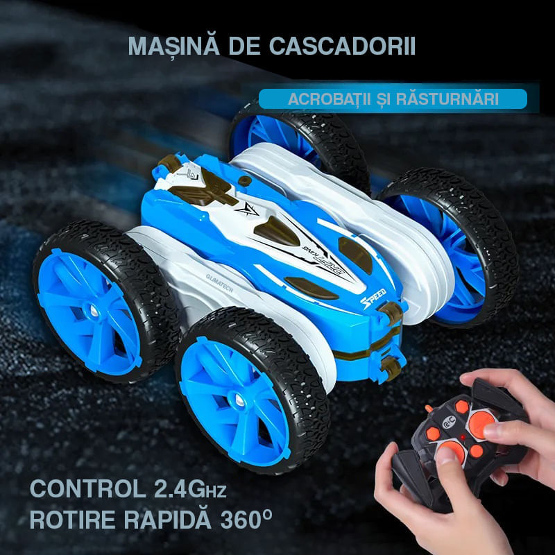 Jucarii, Copii si Bebe - Jucarii si jocuri - Vehicule si jucarii cu telecomanda - Masinute - Masina cu telecomanda pentru copii, rotire 360 grade, Pentru cascadorie si drift, 30 m distanta de control, Albastru - Infinity.ro