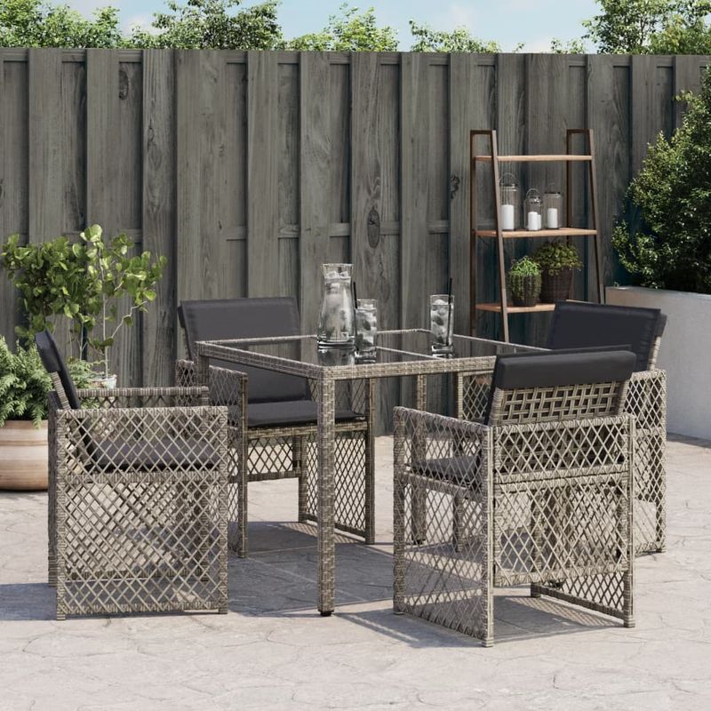 Casa si Gradina - Gradina si terasa - Mobilier exterior - Scaune si sezlonguri gradina - Scaune de gradina cu perne, 4 buc., gri, poliratan - Infinity.ro