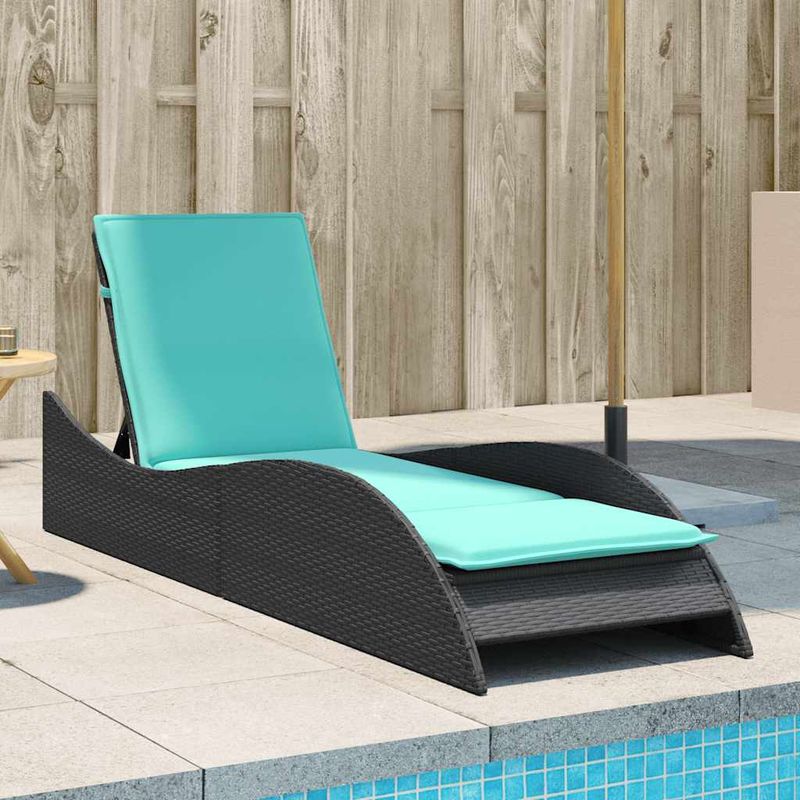 Casa si Gradina - Gradina si terasa - Mobilier exterior - Scaune si sezlonguri gradina - Sezlong cu perna, negru, 60x205x73 cm, poliratan - Infinity.ro