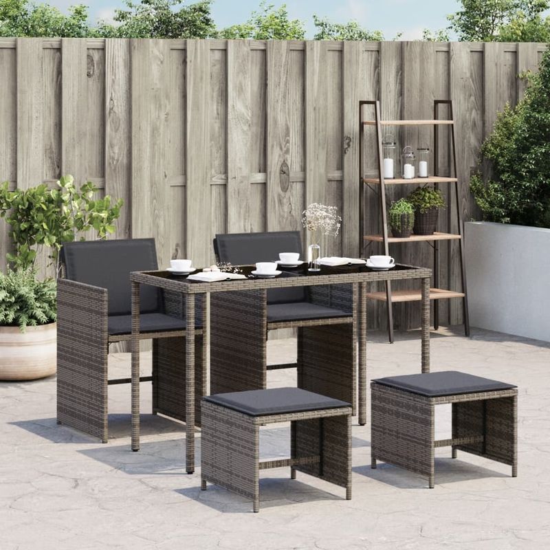 Casa si Gradina - Gradina si terasa - Mobilier exterior - Seturi mobila gradina - Set mobilier de gradina cu perne, 5 piese, gri, poliratan - Infinity.ro