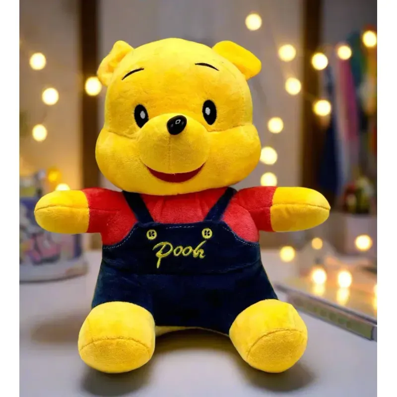 Jucarii, Copii si Bebe - Jucarii si jocuri - Jucarii de plus - Jucarie de Plus Ursuletul Winnie The Pooh 30 cm Galben cu Salopeta Albastra, Sigura pentru Copii 3+ Ani, ABYZ™ - Infinity.ro
