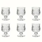 Casa si Gradina - Bucatarie si vesela - Cani si pahare - Pahare - Set 6 Pahare din Sticla cu Picior Decorativ Model Vintage Elegant, Capacitate 45 ml Ideal pentru Lichior si Aperitive - Infinity.ro