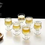 Casa si Gradina - Bucatarie si vesela - Cani si pahare - Pahare - Set 6 Pahare din Sticla cu Picior Decorativ Model Vintage Elegant, Capacitate 45 ml Ideal pentru Lichior si Aperitive - Infinity.ro