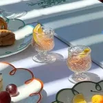 Casa si Gradina - Bucatarie si vesela - Cani si pahare - Pahare - Set 6 Pahare din Sticla cu Picior Decorativ Model Vintage Elegant, Capacitate 45 ml Ideal pentru Lichior si Aperitive - Infinity.ro