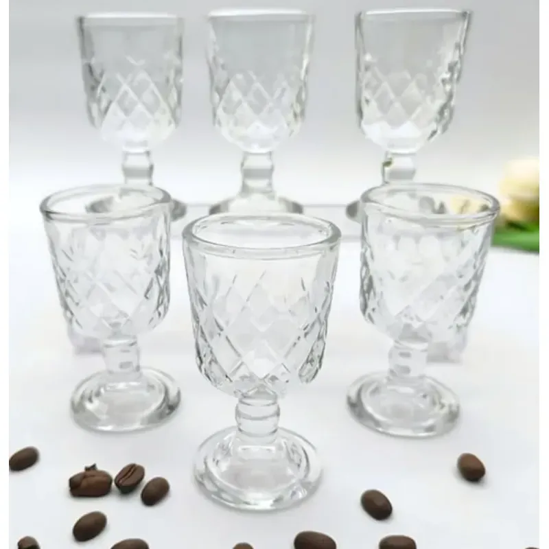 Casa si Gradina - Bucatarie si vesela - Cani si pahare - Pahare - Set 6 Pahare Aperitiv din Sticla cu Picior si Model Elegant Capacitate 50 ml Design Vintage Ideal pentru Lichior ABYZ™ - Infinity.ro