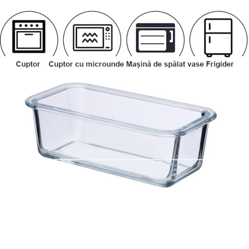 Casa si Gradina - Bucatarie si vesela - Vase pentru gatit - Tavi copt - Tava Termorezistenta din Sticla Borosilicata 1,12L Ideala pentru Chec, Cozonac si Preparare la Cuptor ABYZ™ - Infinity.ro