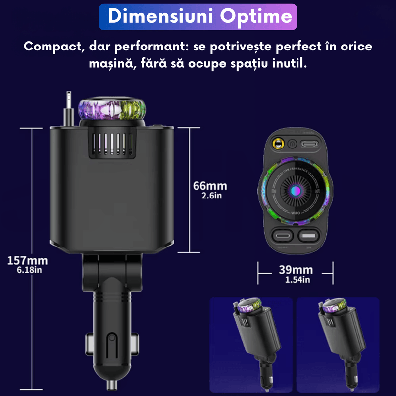 Laptop, Telefoane si Tablete - Telefoane mobile si accesorii - Accesorii Telefoane - Incarcatoare telefoane - Incarcator Auto 5-in-1 cu Cabluri Retractabile Type-C 45W PD si Lightning, Aromaterapie Fara Apa, Lumina LED Starry Sky - Infinity.ro