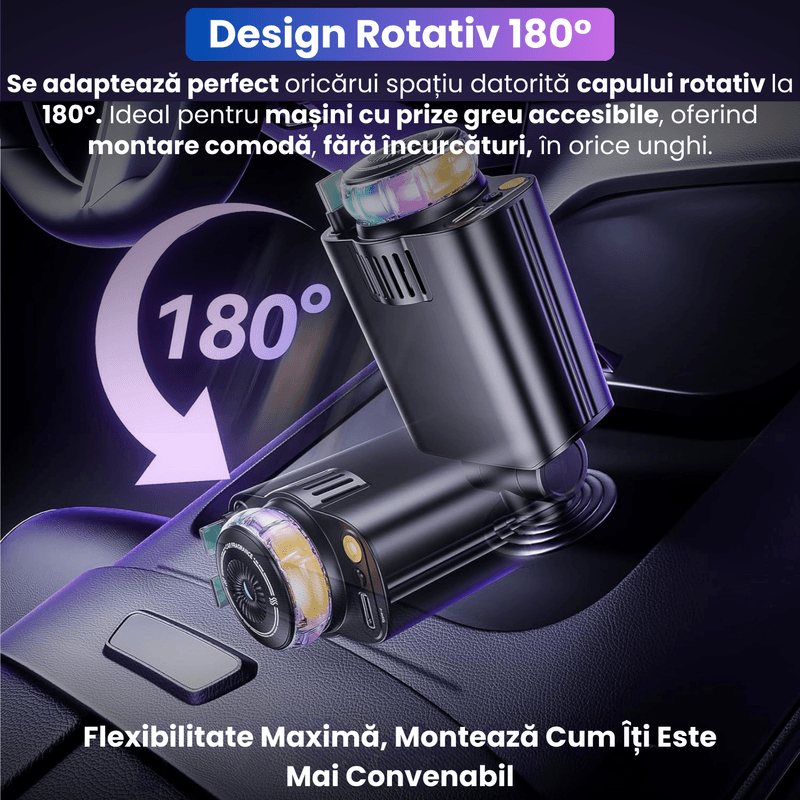 Laptop, Telefoane si Tablete - Telefoane mobile si accesorii - Accesorii Telefoane - Incarcatoare telefoane - Incarcator Auto 5-in-1 cu Cabluri Retractabile Type-C 45W PD si Lightning, Aromaterapie Fara Apa, Lumina LED Starry Sky - Infinity.ro