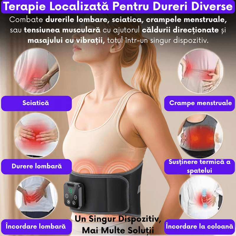 Ingrijire personala si Cosmetice - Sanatate si wellness - Articole wellness - Aparate si dispozitive de masaj - Centura Masaj Lombar cu Incalzire 4 Trepte si Compresie cu Aer 4 Perne, Masaj Vibratoriu 3 Niveluri, Wireless - Infinity.ro