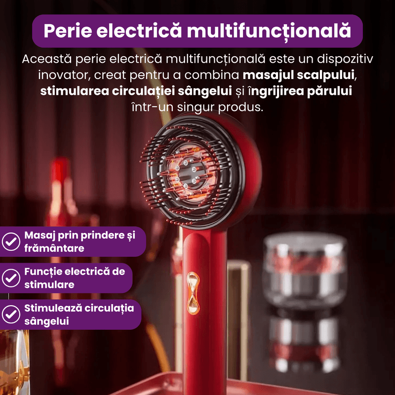 Ingrijire personala si Cosmetice - Sanatate si wellness - Articole wellness - Aparate si dispozitive de masaj - Perie de Masaj Electrica pentru Scalp, Lumina Rosie si Albastra 660nm, Aplicator de Uleiuri, 1500 mAh, Rezistent la Apa - Infinity.ro
