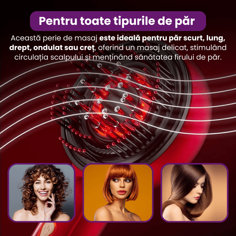 Ingrijire personala si Cosmetice - Sanatate si wellness - Articole wellness - Aparate si dispozitive de masaj - Perie de Masaj Electrica pentru Scalp, Lumina Rosie si Albastra 660nm, Aplicator de Uleiuri, 1500 mAh, Rezistent la Apa - Infinity.ro