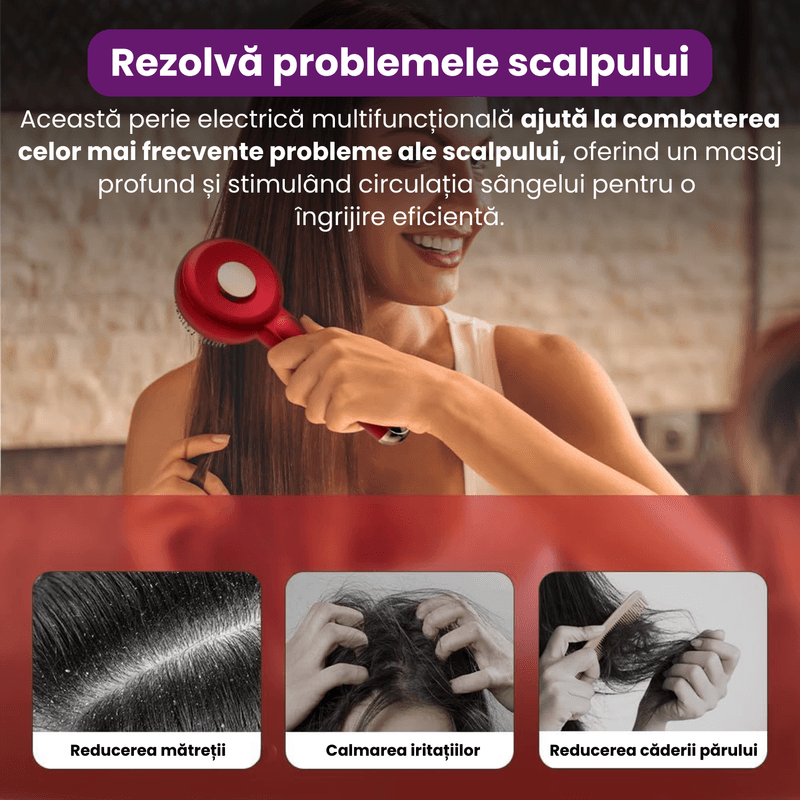 Ingrijire personala si Cosmetice - Sanatate si wellness - Articole wellness - Aparate si dispozitive de masaj - Perie de Masaj Electrica pentru Scalp, Lumina Rosie si Albastra 660nm, Aplicator de Uleiuri, 1500 mAh, Rezistent la Apa - Infinity.ro