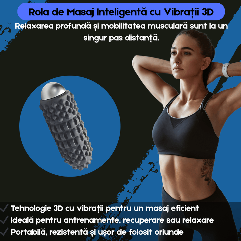 Ingrijire personala si Cosmetice - Sanatate si wellness - Articole wellness - Aparate si dispozitive de masaj - Rola de Masaj Electrica 3D  cu Vibratii 4 Niveluri, Autonomie 2200 mAh si Incarcare USB, Compacta si Portabila, - Infinity.ro