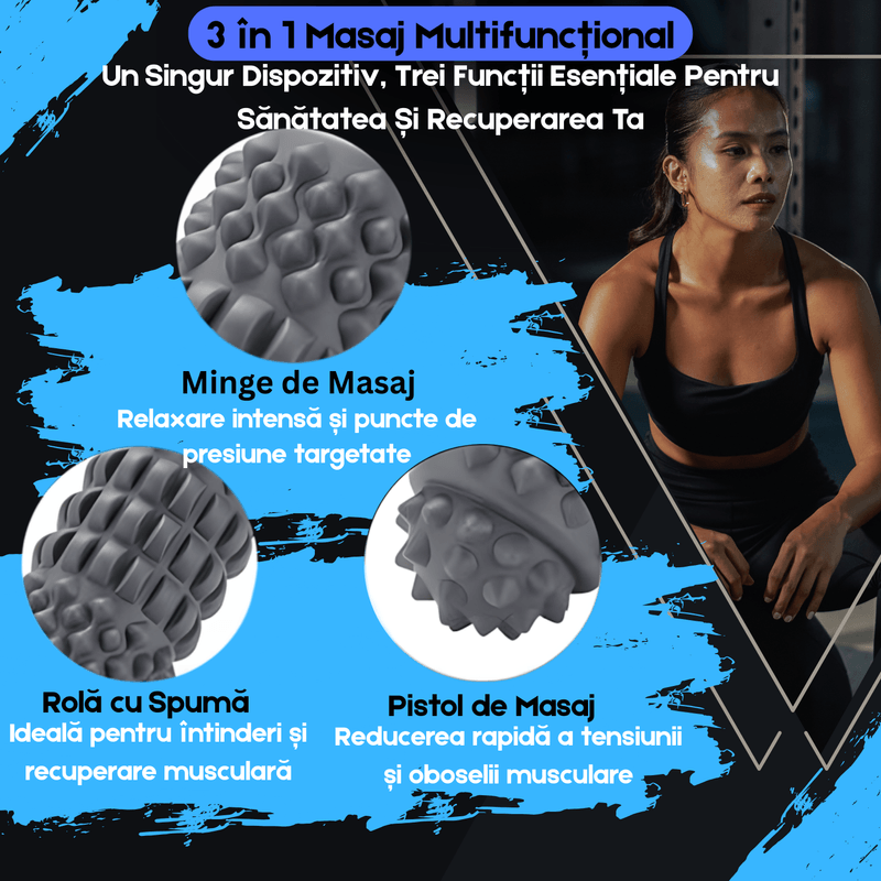 Ingrijire personala si Cosmetice - Sanatate si wellness - Articole wellness - Aparate si dispozitive de masaj - Rola de Masaj Electrica 3D  cu Vibratii 4 Niveluri, Autonomie 2200 mAh si Incarcare USB, Compacta si Portabila, - Infinity.ro