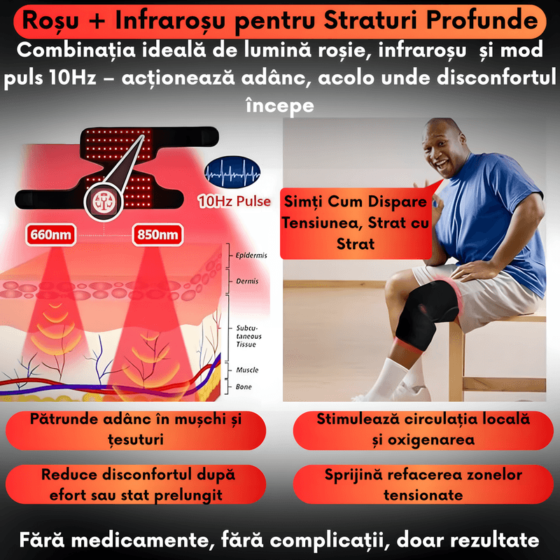 Ingrijire personala si Cosmetice - Sanatate si wellness - Articole wellness - Aparate si dispozitive de masaj - Dispozitiv Terapie Lumina Rosie si Infrarosie pentru Articulatii – 96 LED-uri, Incalzire si Modul Puls, Caldura Blanda - Infinity.ro