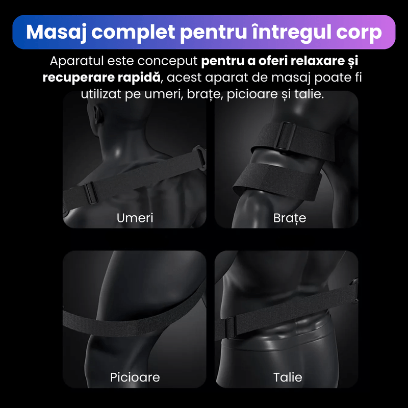 Ingrijire personala si Cosmetice - Sanatate si wellness - Articole wellness - Aparate si dispozitive de masaj - Aparat de Masaj Tip Pistol cu 4 Capete Interschimbabile, Banda de Stretching, 5 Viteze Pana la 3200 RPM, Autonomie 4 ore - Infinity.ro
