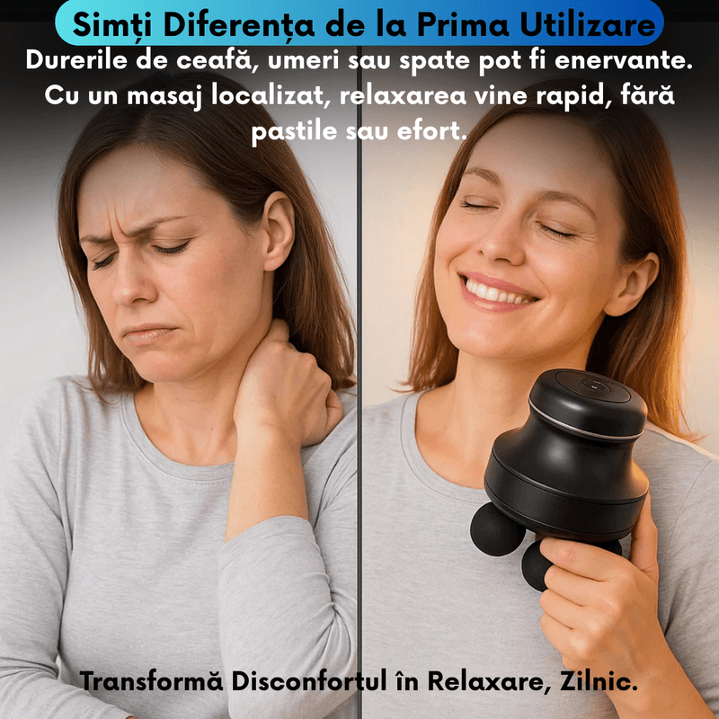 Ingrijire personala si Cosmetice - Sanatate si wellness - Articole wellness - Aparate si dispozitive de masaj - Aparat de Masaj Percutant cu Motor Fara Perii, 5 Viteze Reglabile 1200-2500 RPM, 4 Capete, Autonomie Extinsa - Infinity.ro