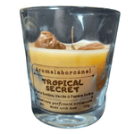 Casa si Gradina - Decoratiuni - Aromaterapie si lumanari - Lumanari si candele - Lumânare parfumată cu fitil lemn, Tropical Secret – Fructe Exotice, Vanilie, Pepene Galben, handmade, 130g - Infinity.ro
