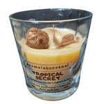 Casa si Gradina - Decoratiuni - Aromaterapie si lumanari - Lumanari si candele - Lumânare parfumată cu fitil lemn, Tropical Secret – Fructe Exotice, Vanilie, Pepene Galben, handmade, 130g - Infinity.ro