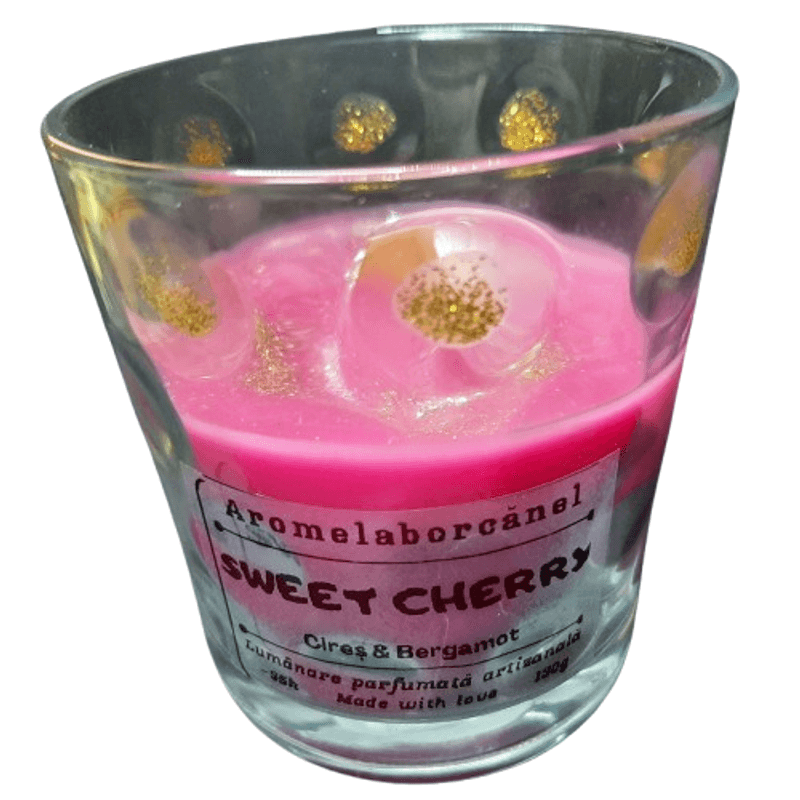 Casa si Gradina - Decoratiuni - Aromaterapie si lumanari - Lumanari si candele - Lumânare parfumată cu fitil lemn, Sweet Cherry – Cires, Bergamot, handmade, 130g - Infinity.ro
