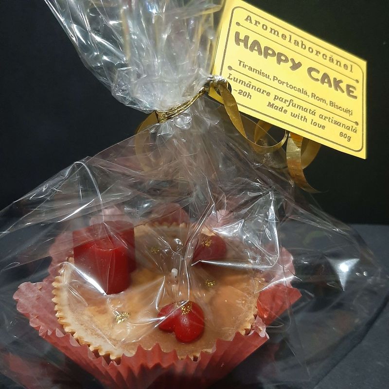 Casa si Gradina - Decoratiuni - Aromaterapie si lumanari - Lumanari si candele - Lumânare parfumată Cupcake, Happy Cake – Tiramisu, Portocală, Rom, handmade, 60g - Infinity.ro