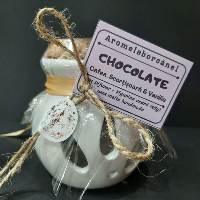 Casa si Gradina - Decoratiuni - Aromaterapie si lumanari - Ceara parfumata - Set difuzor Wax Melts si figurine de ceara de soia parfumata, Chocolate – Cafea, Scortisoara, Vanilie, aromaterapie - Infinity.ro