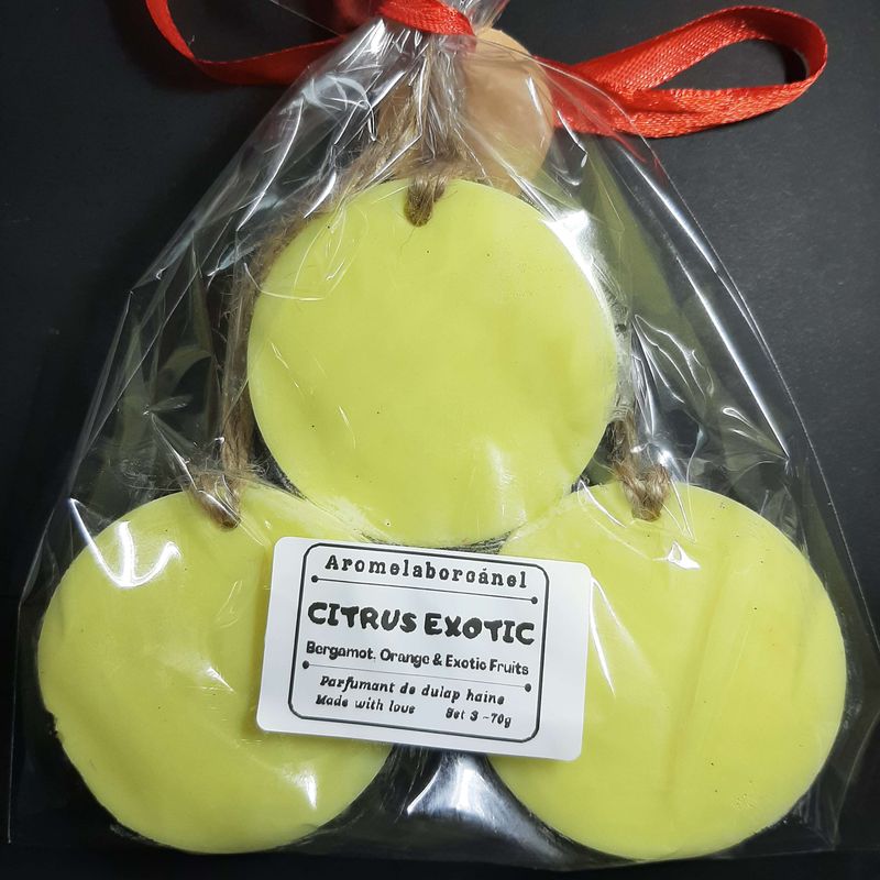 Casa si Gradina - Decoratiuni - Aromaterapie si lumanari - Odorizante camera - Set 3 Tablete Parfumate dulap haine, Citrus Exotic – Bergamotă, Portocală, Fructe Exotice, handmade, ceară soia, 70g - Infinity.ro
