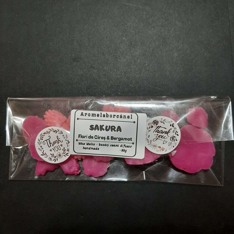 Casa si Gradina - Decoratiuni - Aromaterapie si lumanari - Lumanari si candele - Set Wax Melts figurine ceara soia parfumata, Sakura – Flori de cires, Bergamot, handmade, aromaterapie, 25g - Infinity.ro