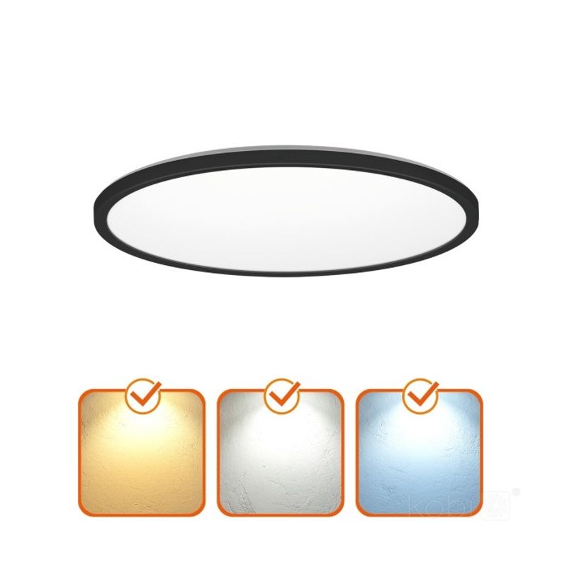 Casa si Gradina - Corpuri si surse de iluminat - Plafoniere, aplice si spoturi - Plafoniera LED Nivera rotunda cu senzor de miscare si lumina 24W, 2280lm, IP54, lumina calda/neutra/rece, neagra, Kobi - Infinity.ro