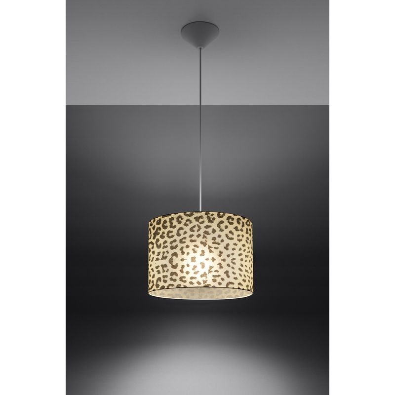 Casa si Gradina - Corpuri si surse de iluminat - Lustre si pendule - Pendul suspendat Gepard Kobi, alb cu imprimeu leopard, 1xE27, Ø30 cm - Infinity.ro