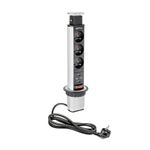 Casa si Gradina - Electrice - Prize - Priza turn incastrabila in blat, 3 prize schuko + 2 USB 5V 2.1A, argintiu + negru, cablu 1.5m, GTV - Infinity.ro