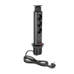Casa si Gradina - Electrice - Prize - Priza turn incastrabila in blat, 3 prize schuko 2 USB 5V 2.1A, cablu 1.5m, neagra, GTV - Infinity.ro
