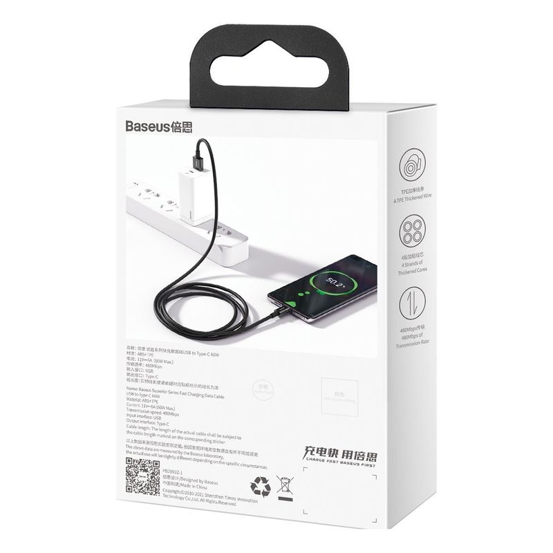 Laptop, Telefoane si Tablete - Telefoane mobile si accesorii - Accesorii Telefoane - Cabluri si adaptoare telefoane - Cablu USB-C, 66W, 1m, negru, Baseus - Infinity.ro