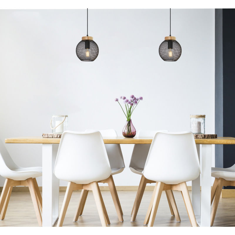 Casa si Gradina - Corpuri si surse de iluminat - Lustre si pendule - Pendul Pablo 15663H, 1xE27, negru mat+maro, IP20, Globo - Infinity.ro