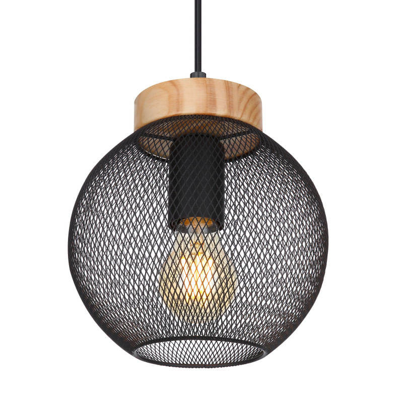 Casa si Gradina - Corpuri si surse de iluminat - Lustre si pendule - Pendul Pablo 15663H, 1xE27, negru mat+maro, IP20, Globo - Infinity.ro