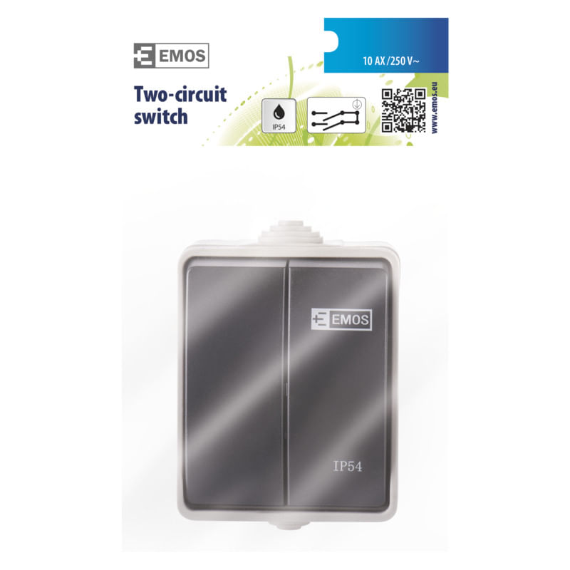 Casa si Gradina - Electrice - Distributie electrica si comanda - Intrerupatoare - Intrerupator dublu, 10A, montaj aplicat, protectie IP44, pentru exterior, Emos - Infinity.ro