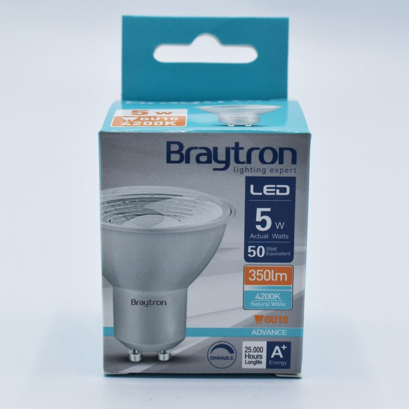 Casa si Gradina - Corpuri si surse de iluminat - Becuri si tuburi neon - Becuri - Bec LED 5.5W(50W) Braytron, GU10, 400 lm, lumina neutra (4000 K), dimabil, clasa energetica F - Infinity.ro